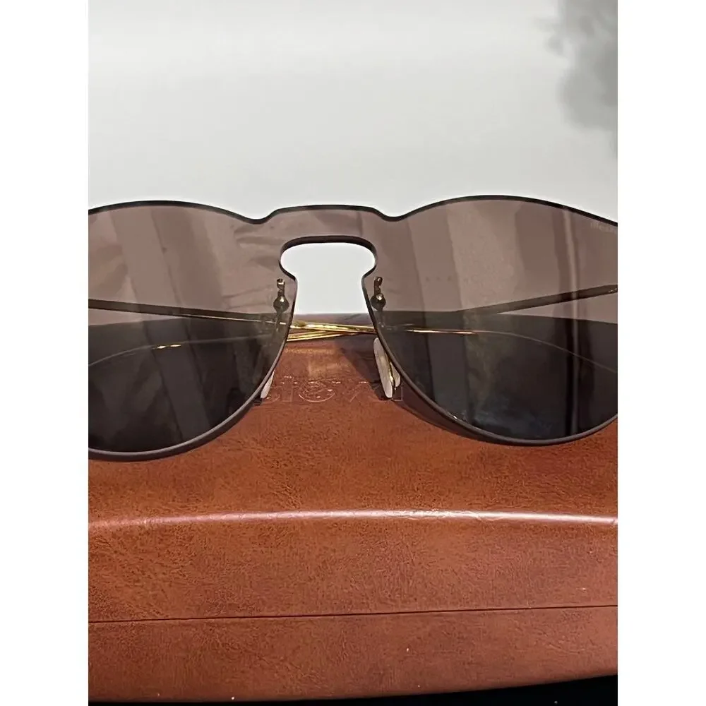 Illestiva Womens‎ Leonard Mask Round Frame Gold Tone Mirrored Sunglasses Brown